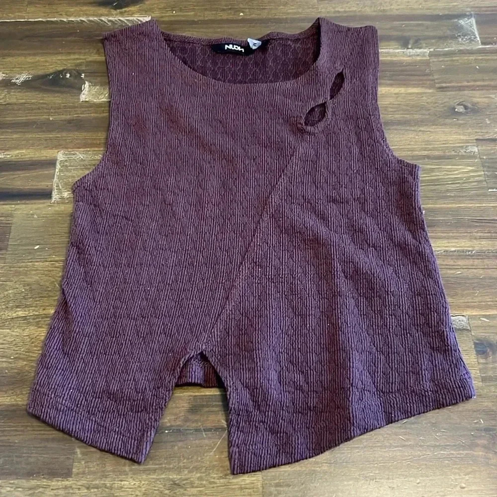 Nuon Y2K Crop Top Cut Out Tank Edgy Goth Streetwear M Textured Boho Brown